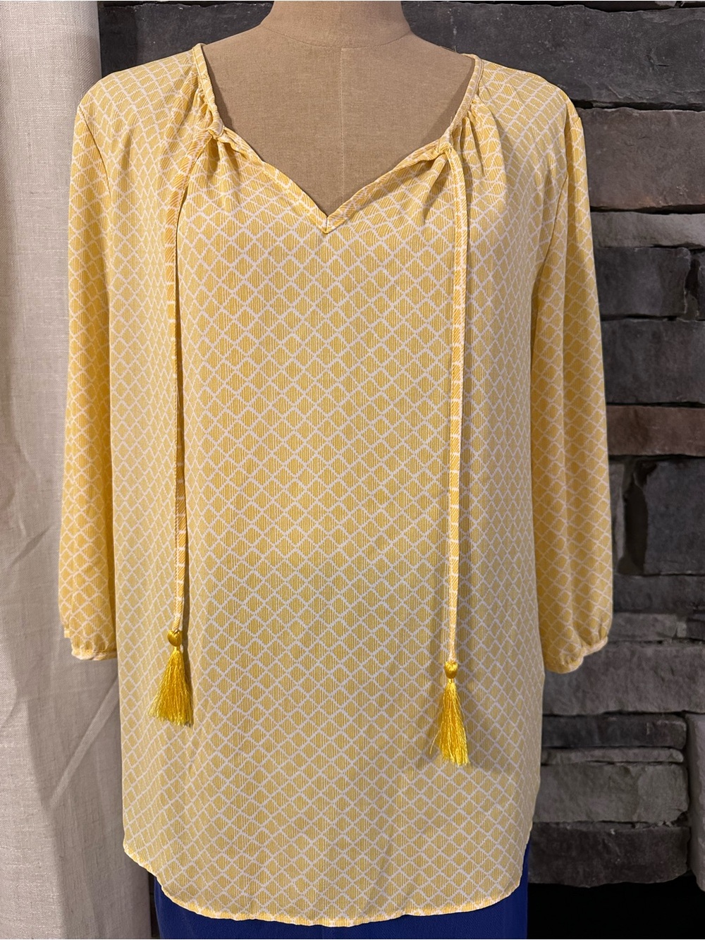Banana Republic Yellow & White Tassel Peasant Blouse